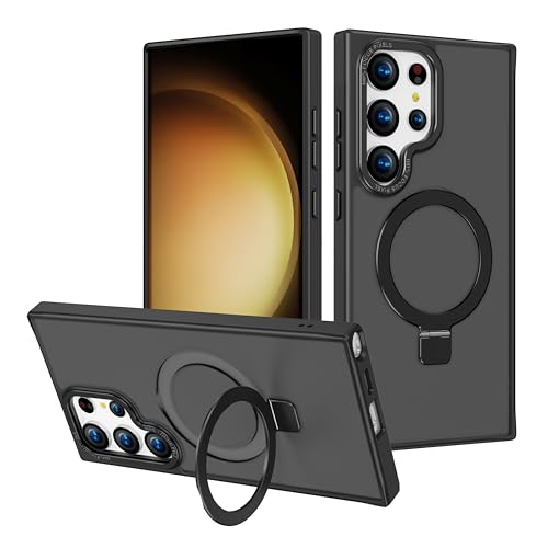 2NSPDRGNI Magnetic Case Compatible with Samsung Galaxy S22 ULTRA Translucent Matte Back Non-slip Phone Cover Protective Shockproof with Stand Black