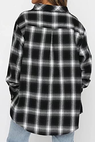 Image of CHYRII Womens Button Down Flannel Shirts Long Sleeve Plaid Shackets Business Casual Blouse Top