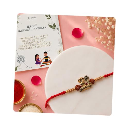 Image of I Jewels Thread Rakhi with Roli Chawal & Rakshabandhan Card for Brother /Bhai /Men /Bro