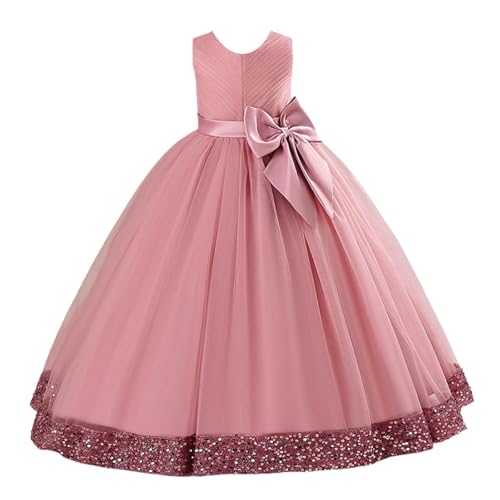 Mjjsk Vestidos de princesa con lentejuelas para niñas, desfile, fiesta de cumpleaños, boda, dama de honor, vestido formal de noche, vacaciones, baile de graduación, rosa, 13-14 años