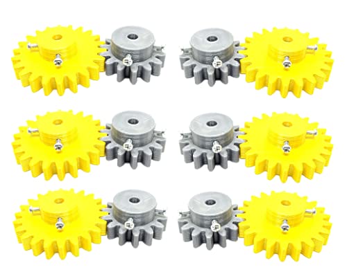 Image of INVENTO 6pcs 3D Printed Plastic Spur Gear 14 Teeth (40mm dia) + 22 Teeth (60mm dia), 10mm Width, 8mm hole, 2.5 Module for DIY Projects