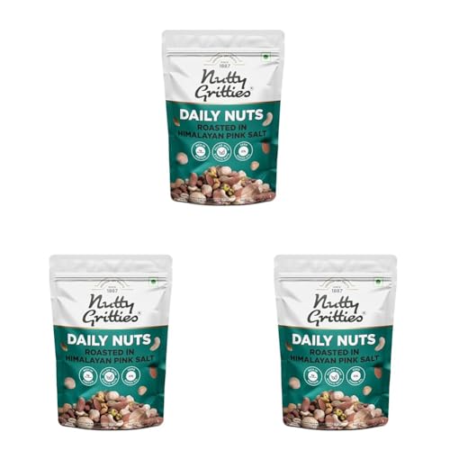 Image of Nutty Gritties Daily Nuts with 5 Exotic Nuts Macadamias, Hazelnuts, Pistachio Kernels, Almonds, Cashews | Dry Roasted with Himalayan Pink Salt | Healthy Snack with Zero Oil, 200g (Pack of 3)
