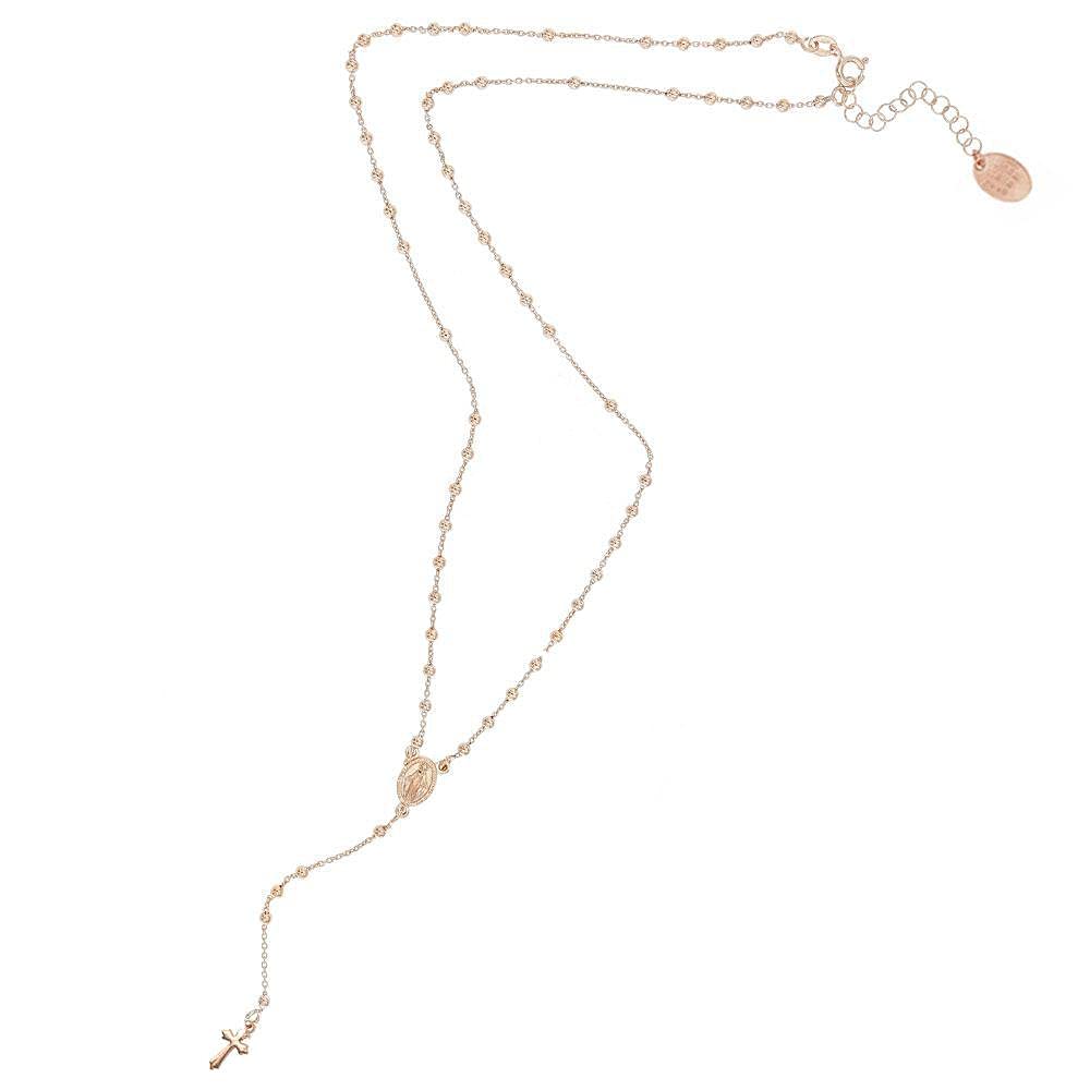 Linea Italia Gioielli - Collana a Rosario in Argento 925 Placcato Rosa con Croce e Medaglietta Madonna - Made in Italy