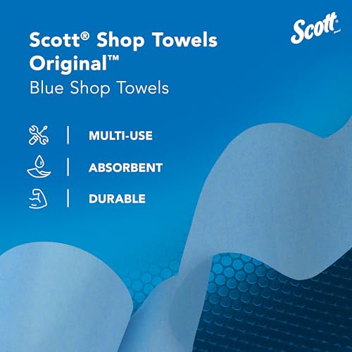 Image of Scott Kimberly-Clark Professional Logistics Supply 75130KC Scott Shop Towels Blue 11 plug X 10,4 plug (27,9cm X 26,4cm), 1 Roll, 55 Per Pack | Blue Shop Towels - Absorbent Oil & Grease Cleaning, 55 Pcs