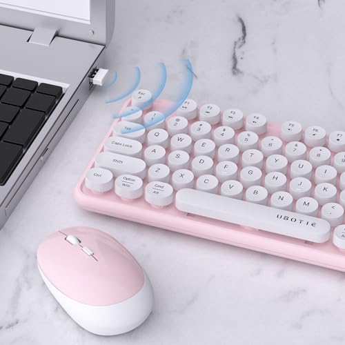 Image of UBOTIE Colorful Wireless Keyboard and Mouse Combo (Pink-White)