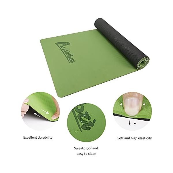 Alsiebzi-Yoga-Mat-6mm-Non-Slip-TPE-Yoga-Mat-with-Carrying-Strap-Eco-Friendly-Fitness-Exercise-Mat-Workout-Mat-for-Yoga-Pilates-and-Floor-Exercises Alsiebzi Yoga Mat, 6mm Non-Slip TPE Yoga Mat with Carrying Strap, Eco Friendly Fitness Exercise Mat, Workout Mat for Yoga, Pilates and Floor Exercises (Green+black)