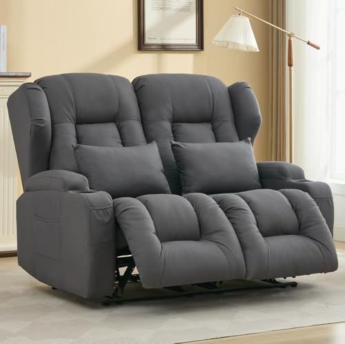 IPKIG 54.2' RV Loveseat Recliner Sofa, Leathaire Fabric Wall Hugger Reclining Chair with Cup Holder...