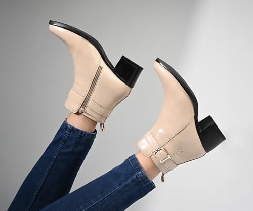 Image of LOUIS STITCH Women's Mid-Top Ankle Boots | Elegant Buckle Chelsea Boots with Zipper| Slip-On Boots for Women | Boot for Casual Outings| LSLD-CLBT