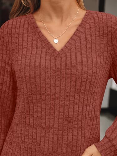 Image of AUTOMET Womens V Neck Long Sleeve Shirts Fall Tops 2026 Lightweight Sweater