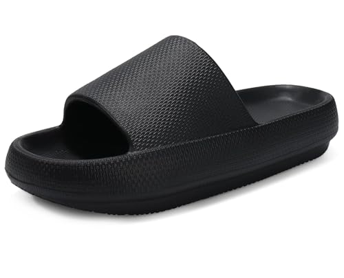 Misolin Zapatillas Mujer Hombre Chanclas Verano Super Suaves on Cloudyzzz Sandalias Antideslizante de Baño Secado Pantuflas Piscina Playa Comodas Interior Exterior Unisex,Negro 37/38 EU