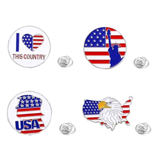 Image of American Flag Brooch Pins USA 4th of July Brooches for Women Men Red White Blue Flag Lapel Pins Independence Memorial Day Brooches Patriotic Clothing Dress Suit Emblem Medal Accessories 4 Pcs /set（Style01）