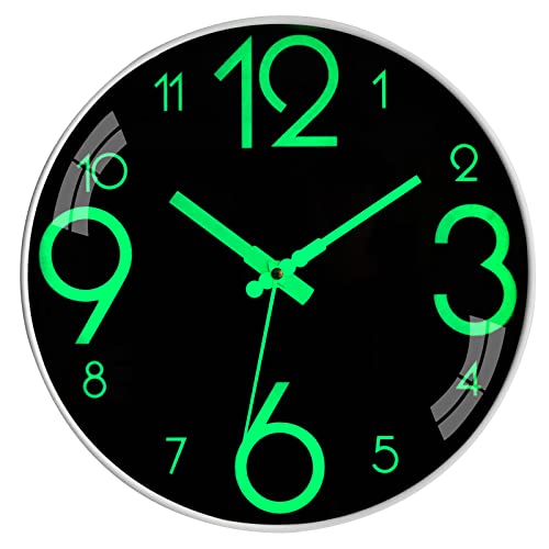 VIVILINEN Wanduhr Leuchtend mit Großen Zahlen Quartzuhr Rund Wanduhr Ohne Tickgeräusche Batteriebetriebene Uhr Lautlos Hängeuhr für Küche Hause Büro Wohnzimmer Schlafzimmer 12 Zoll Cover