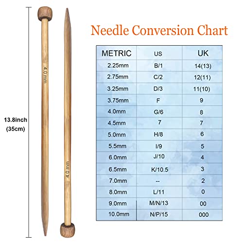 Mdoker Bamboo Knitting Needle Straight Single Pointed Sweater Knitting Needles 13.8-Inch Length For Handmade Diy Knitting Projects,Size Us 5(3.75Mm) #TOP3