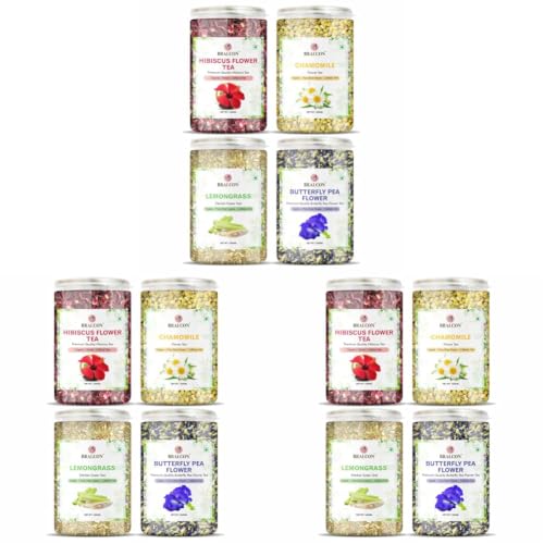Image of BRALCON Hibiscus Flower Tea, Butterfly Pea, Chamomile, Lemongrass - 400G (100G x 12 Pack) Herbal Combo Pack - Caffeine Free in Separate Packaging