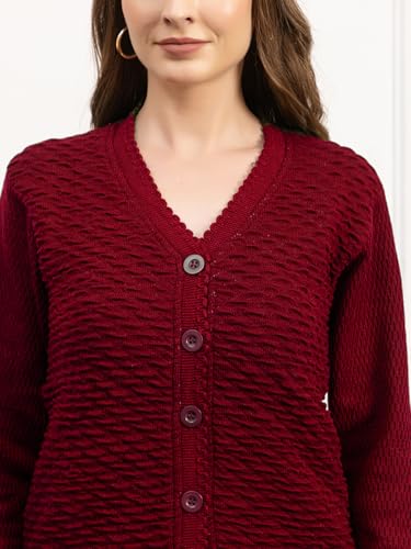 Image of Women's Winter Woolen Cardigan | Full Sleeve Textured Buttoned Sweater for Women | Soft Wool V-Neck Warm Knitted Outerwear for Office & Casual Wear