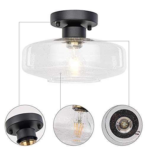HUAWIYA Semi Mount Ceiling Light, 10.24 Inch Seeded Glass Shade, Brass Accent,Matte Black Light Fixtures Ceiling for Hallway, Entryway, Passway,Bathroom,Bedroom - Image 5