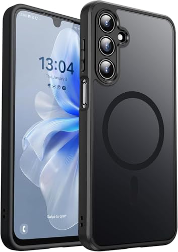 Image of Elzzi Magnetic Guard Designed for Samsung A16 5G Case Translucent Matte Hard PC + TPU Back Cover [Compatible with MagSafe] Anti-Scratch Phone Case (Black)