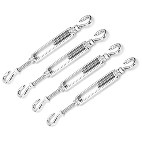 Srliya 4 piezas tensor tipo gancho a gancho de acero inoxidable para cable y cuerda M6 miniatura 3
