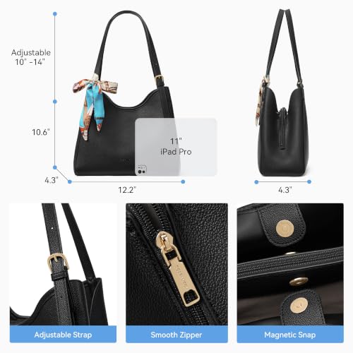 Image of BOSTANTEN Shoulder Bag for Women, 3-Compartment Leather Purses and Handbags | Pebbled Leather, Adjustable Strap, Scarf Included, Roomy, Office to Weekend