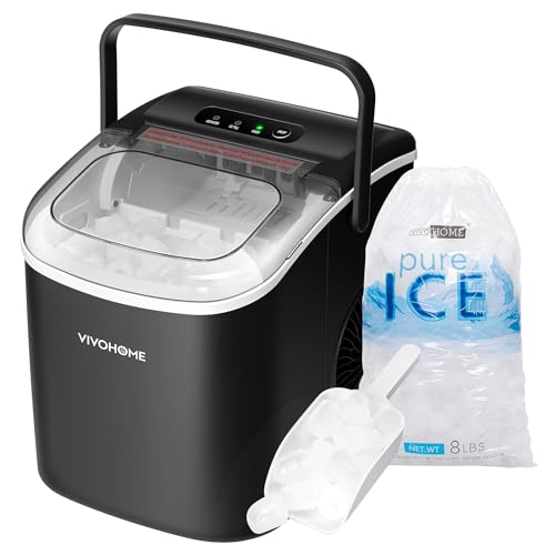 VIVOHOME Countertop Ice Maker with Handle 26lbs/Day 9 Ice Cubes in 6 Mins Portable Ice Maker Machine 10 Ice Bags and Self Cleaning Ice Cube Maker Black