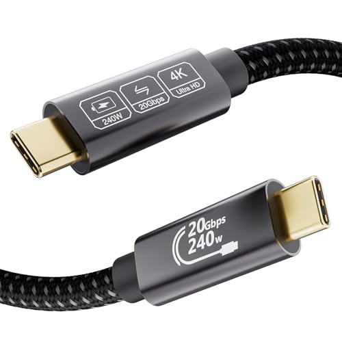 EUDOBEL USB-C-Kabel, 2 m, USB C 3.2 Gen2 &times; 2 240 W, 48 V/5 A, Video 5K bei 60 Hz, 4 K bei 144 Hz, USB-Datenkabel Typ C 20 Gbit/s f&uuml;r Thunderbolt 3/4, iPhone16, iPhone15, Switch, Macbook, USB C Monitor