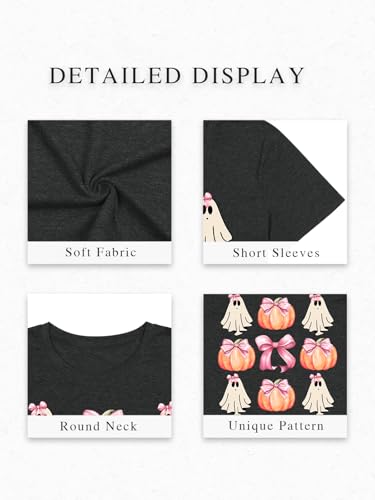 Halloween Shirts for Women Spooky Season Shirt Pumpkin Ghost Graphic tees Casual Short Sleeve Tops - image 4