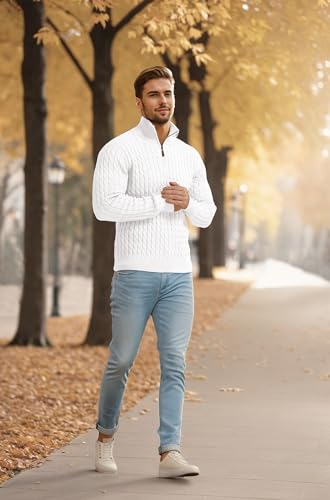 Askdeer Men's Cable Knit Sweater Quarter Zip Sweater Mock Neck Polo Sweater Casual Pullover Sweater with Ribbing Edge4