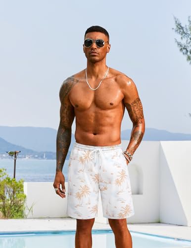 COOFANDY Men's Hawaiian Beach Shorts Elastic Waist Drawstring Lightweight Summer Casual Shorts with Pocket3