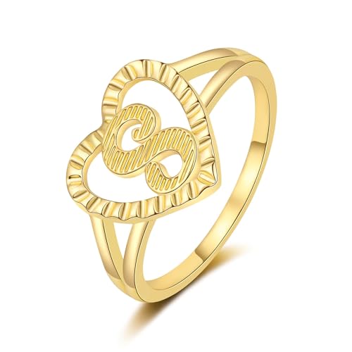 Image of RLMOON Gold Initial Ring for Women Non Tarnish Vintage Initial Heart Ring | 14K Gold Plated Personalized Carved Letter A-Z Statement Thumb Rings Size 6-10 Womens Jewelry Gifts