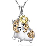 DACKLOONG Collar con colgante de conejillo de indias, collar de corazón de plata de ley, adorable joyería de animales para mujeres, regalo para amantes de los conejillos de indias y dueños de mascotas