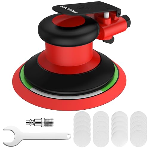 Proster Lijadora Orbital Neumática 12000RPM 6Pulgadas Lijadora Rotorbital con 20 Papeles de Lija(80-320 Grano) y Control de Velocidad Variable para Preparación de Pintura de Coches,Lijado de Madera