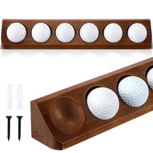 Croblissful 1 Pack Golf Ball Display Case 6 Standard Size Wooden Wall Mounted Golf Ball Stand Holder Display For Collector Sport Memorabilia Accessories Gift Office Tabletop Decor