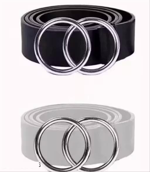 Women’s Faux Leather Belt with Dual Circle Buckle Adjustable Waist Design for Dresses Jeans Skirts Outfits Black-image-15