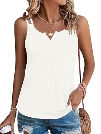 WNEEDU Tank Top Damen Sommer Armellose Oberteile Spaghettiträger Blusentop Cami Shirt V Ausschnitt Sexy