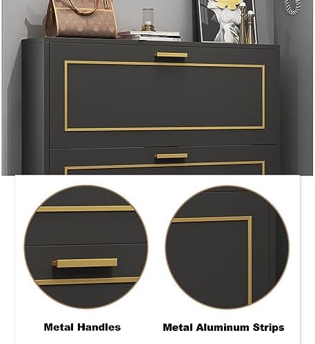 Entryway Shoe Organizer - Hidden Shoe Cabinet, Free-Standing Shoe Rack with Adjustable Shelves, Stylish Storage for Hallway, Closet, Living Room - Black (31 * 9 * 46in)