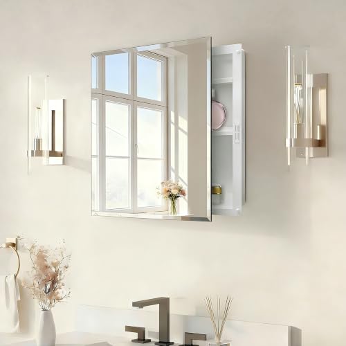 Image of 16x20 Plastic Medicine Cabinet with Mirror, Recessed or Surface Mount