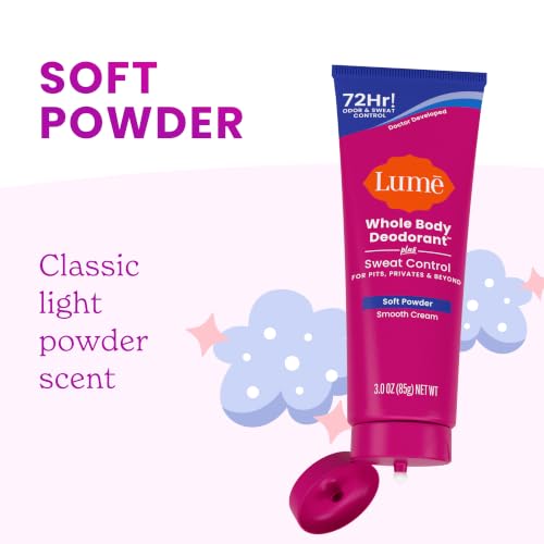 Image of Lume Whole Body Deodorant Plus Sweat Control - Smooth Cream Tube - 72 Hour Odor And Sweat Control - Baking Soda Free, Skin Loving - 3.0 ounce (Soft Powder)