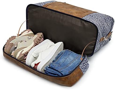 Newshows Women Weekender Bag Canvas Overnight Duffel Travel Tote with PU Leather Shoe Compartment Luggage Tag 6 Newshows Women Weekender Bag Canvas Overnight Duffel Travel Tote with PU Leather Shoe Compartment Luggage Tag