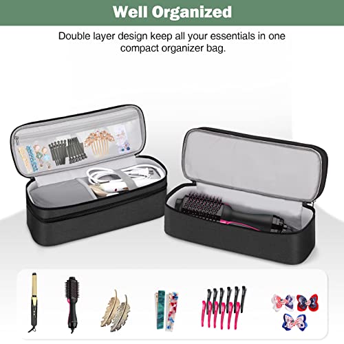 Sithon Double-Layer Travel Carrying Case For Revlon One-Step Hair Dryer/Volumizer/Styler, Water Resistant Storage Organizer Bag Compatible With Shark Flexstyle Attachment (Bag Only) (Black) #TOP2