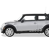 Bubbles Designs Set of Racing Wavy Checkered Flag Side Stripes Decal Sticker Graphic Compatible with Mini Cooper S Hatch Hardtop R50/53 R56 F55/56