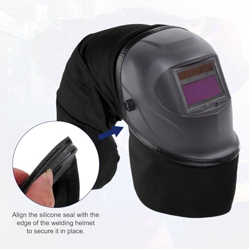 HARFINGTON Welding Helmet Cover and Helmet Bib Set FR Cotton Welding Helmet Headcover Wrap-Around Helmet Bib Welding Accessories with Press Fit Seal for Most Welding Helmets, Black - Image 5