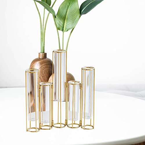 Bothyi Vaso de flores articulado, conjunto de vaso de tubo de ensaio com suporte, vaso de vidro arti