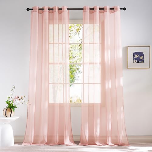 Image of NICETOWN Light Pink Sheer Curtains 96 inches Long, Grommet Voile Sheer Textured Airy & Lightweight Curtains & Drapes Light Filtering for Bedroom /Living Room, W54 x L96, 2 Panels