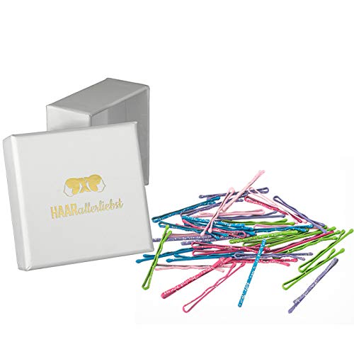 Haarallerliebst - Pinzas para el pelo (40 unidades, 35 mm, con purpurina, incluye caja para guardarlo)