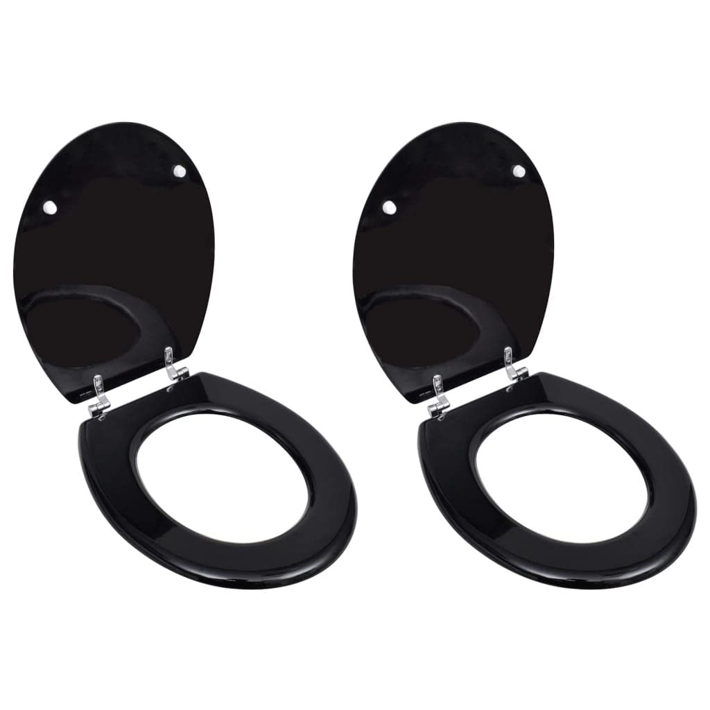 Abattants de toilettes stables en MDF anti-jeu avec quincaillerie noire robuste, lot de 2