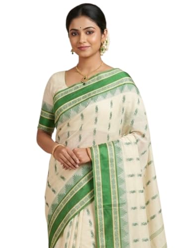 Image of eC ESHA'S COLLECTION Women's Traditional Pure Cotton Katki Tant Saree Without Blouse Piece