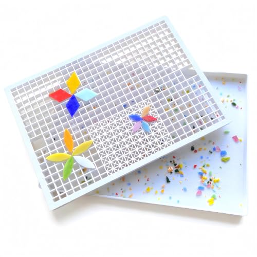 Stained Glass Cutting Mat with Tray Grid Cutting Mat for Mosaic and Stained Glass Pieces Scoring and Snapping (White 2-Layer Size 16 x 12)