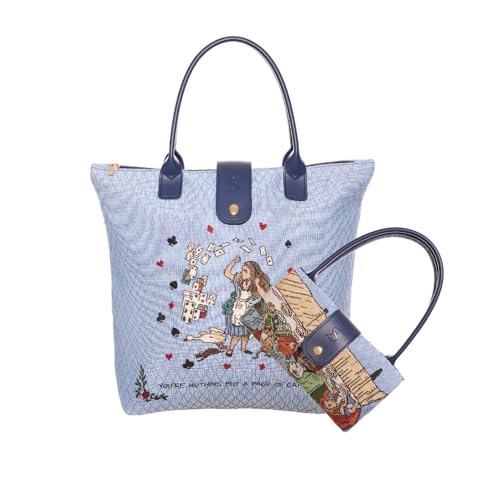 Signare Bolsa de tela con diseño plegable, 18 patrones diferentes (plegable) (fiesta de té de Alicia en el país de las maravillas)
