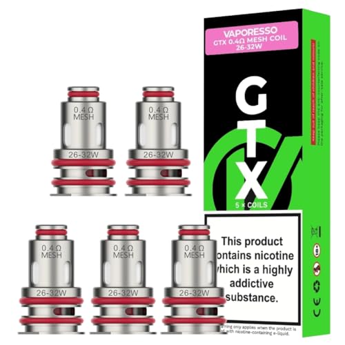 Vaporesso GTX Coils (0.4) - Available in 0.2 0.3 0.4 0.6 0.8 Mesh Coils Pack of 5 - Compatible with Vaporesso Luxe GTX Swag 2 Armour Gen Target - Dual Mesh Coils - No Nicotine - 0.4ohms Mesh