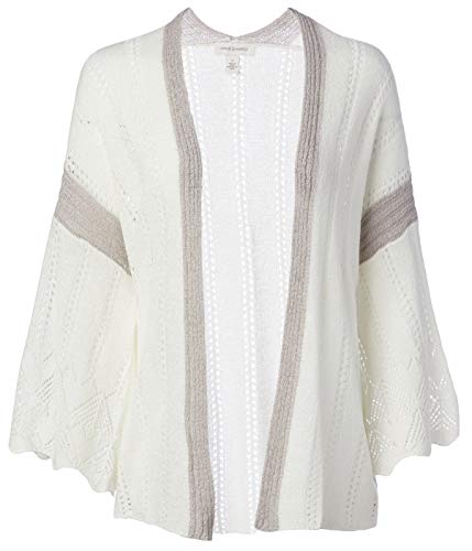 Vintage America Blues Women's Timber Flare Sleeve Rib Stitch Cardigan Sweater, Antique White, Medium